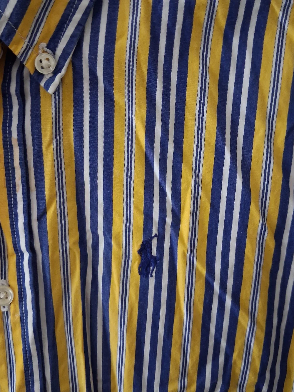 Ralph Lauren Boys Yellow Blue White Striped Button Down Shirt Size 6 Cotton